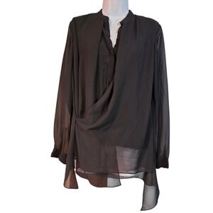 AllSaints Nova Womens Black Draped Asymmetrical Sheer Wrap Blouse Top Medium